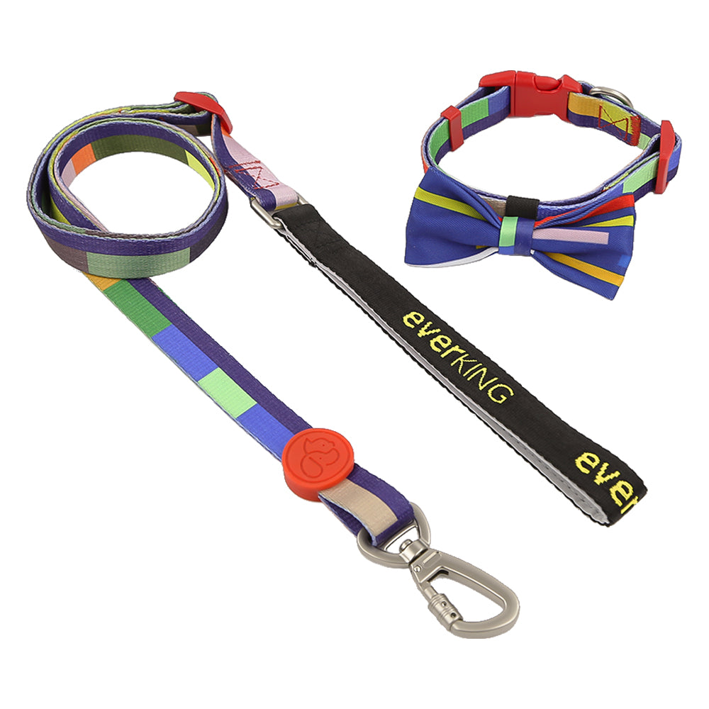 Blue striped dog leash collar set of 7 pieces
