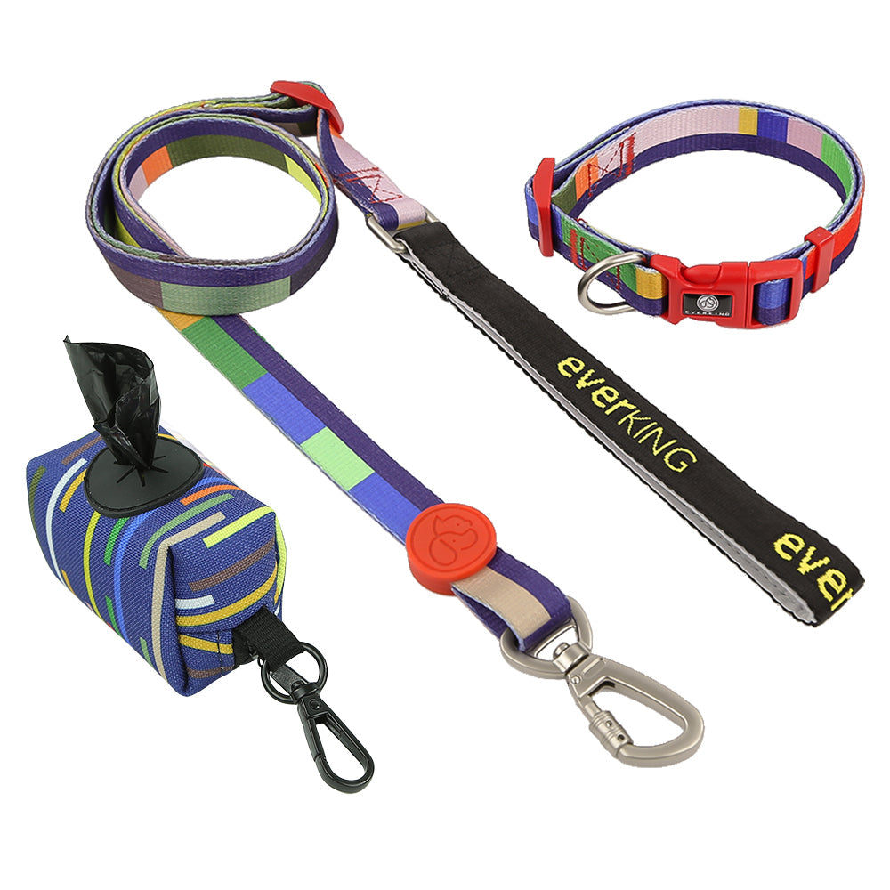 Blue striped dog leash collar set of 7 pieces