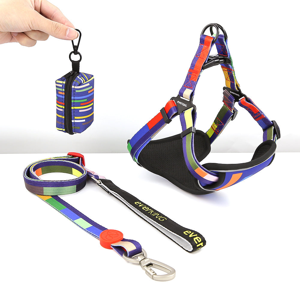 Blue striped dog leash collar set of 7 pieces