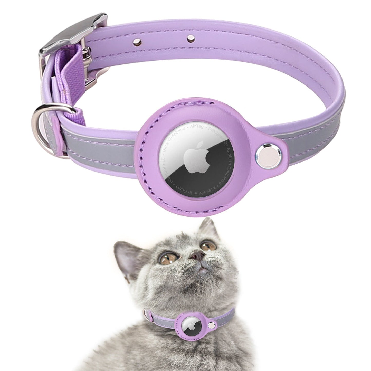 Airtag Cat Collar, Cat Collar with Bells, Reflective GPS Cat Collar, Anti-Lost Cat Tracker Collar Adjustable Leather Cat Collar for Boy Girl Cats or Small Dogs, Kittens and Puppies
